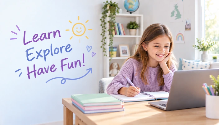 Child completing an online assessment
